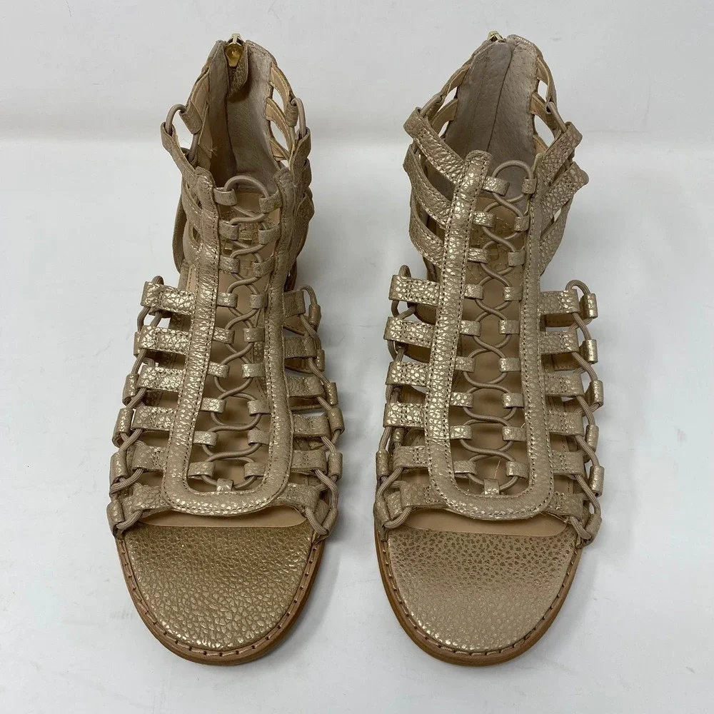 Vince Camuto Women 8W Richetta Gladiator Wedge Sandals Gold Leather Strappy Cage